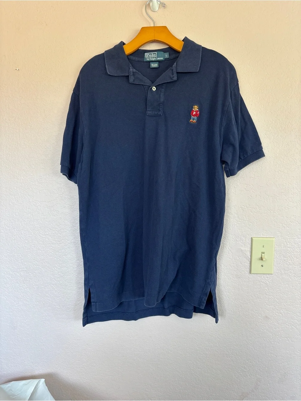 Ralph Lauren Navy Polo with Embroidered Bear size L